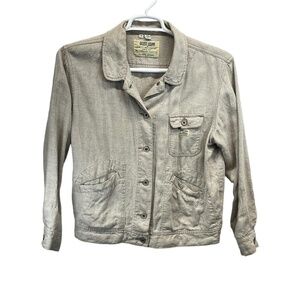 Guess Jeans Women's Beige‎ Vintage 100% Linen Utility Button Up Jacket Medium